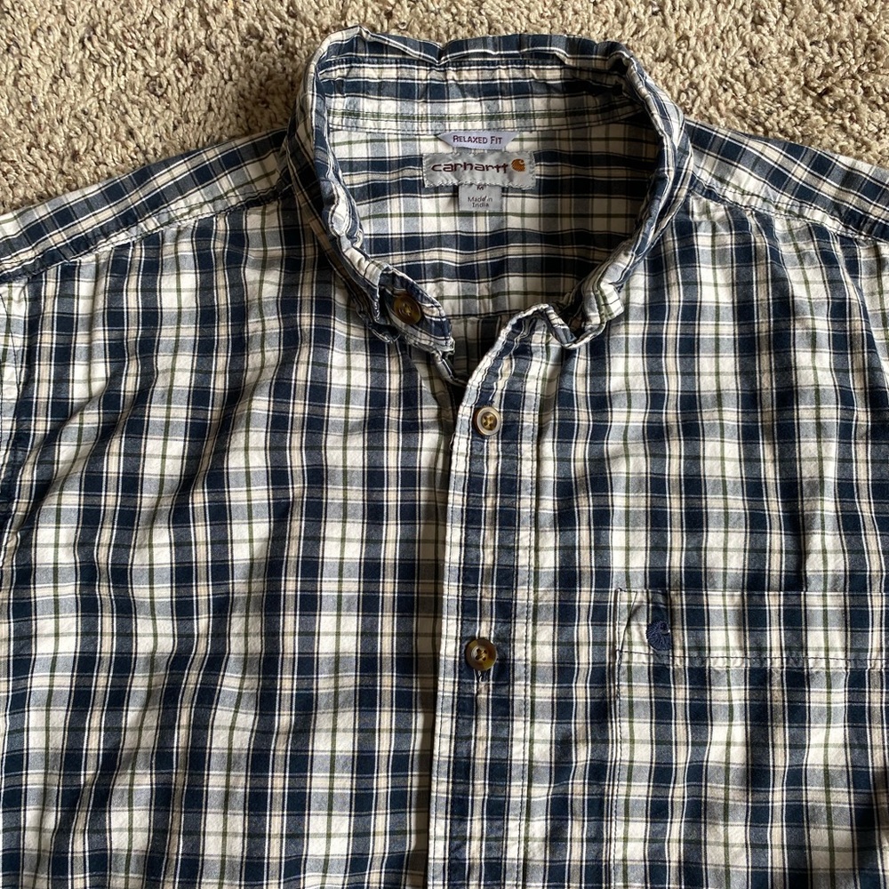 Carhartt Button Down Shirt Relaxed Fit Short Sleeve S/S Medium Plaid Blue